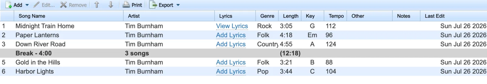 Setlist Helper
